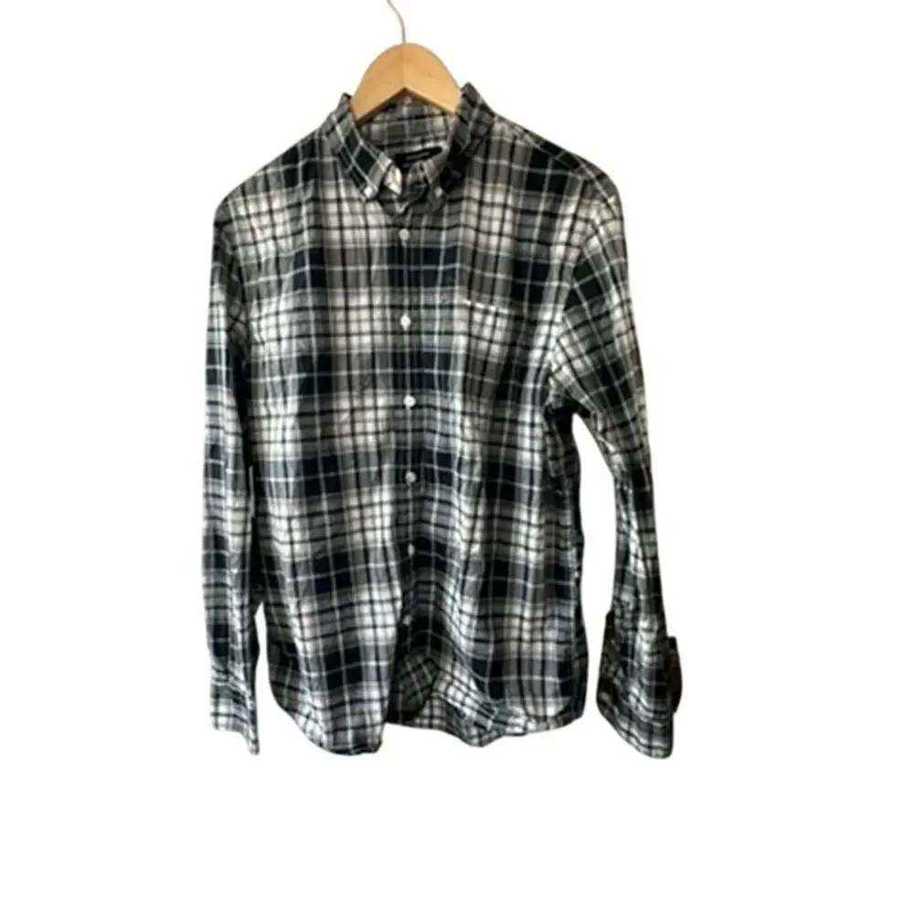 Banana Republic Blue Check Slim Fit Untucked Button Down Shirt Men's Medium